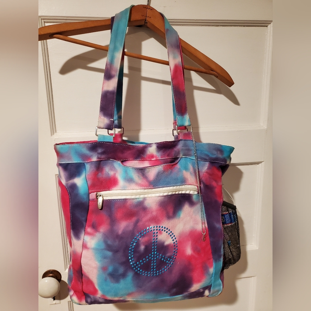 Undee Bandz Tie-Dye Peace Zippered Messenger Tote Bag